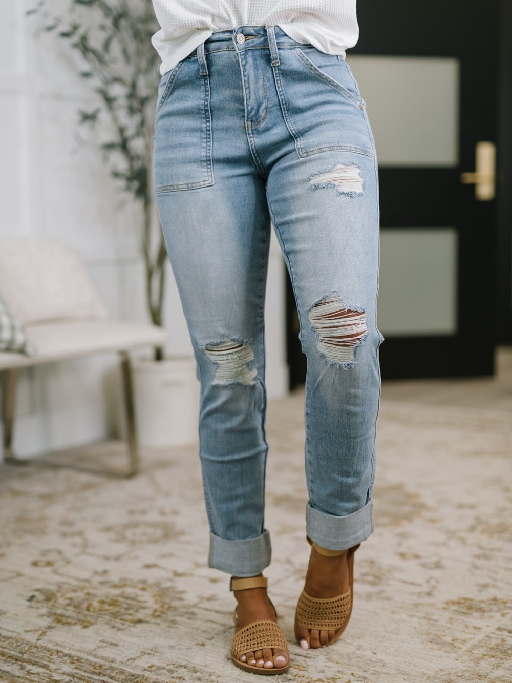 Judy Blue • Aiden • High Rise Patch Pocket Distressed Boyfriend Jeans